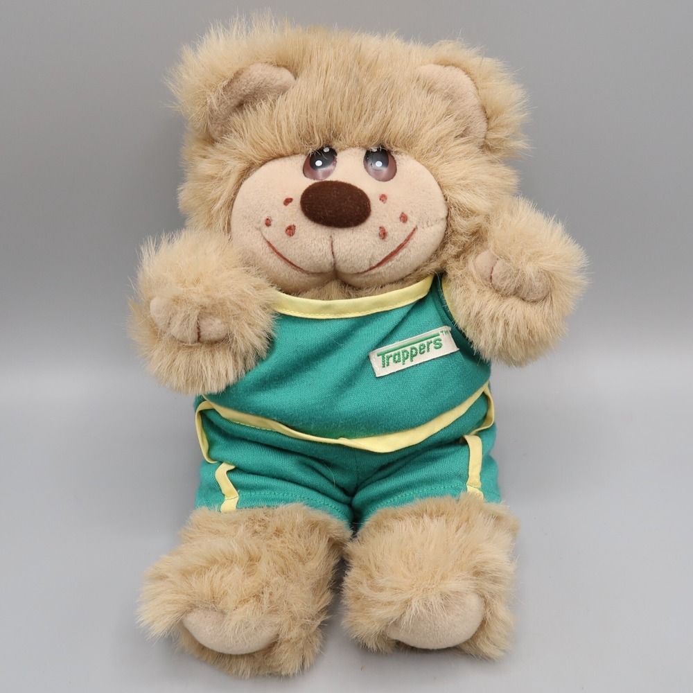 Vintage Trappers Stuffed Bear Plush 10" Original Green Outfit Fuzzy‎